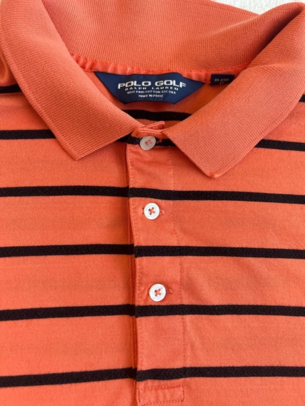 Polo Golf Ralph Lauren Sport Orange Striped Pima Cotton Silk Polo Shirt Sz. XXL - Picture 4 of 8